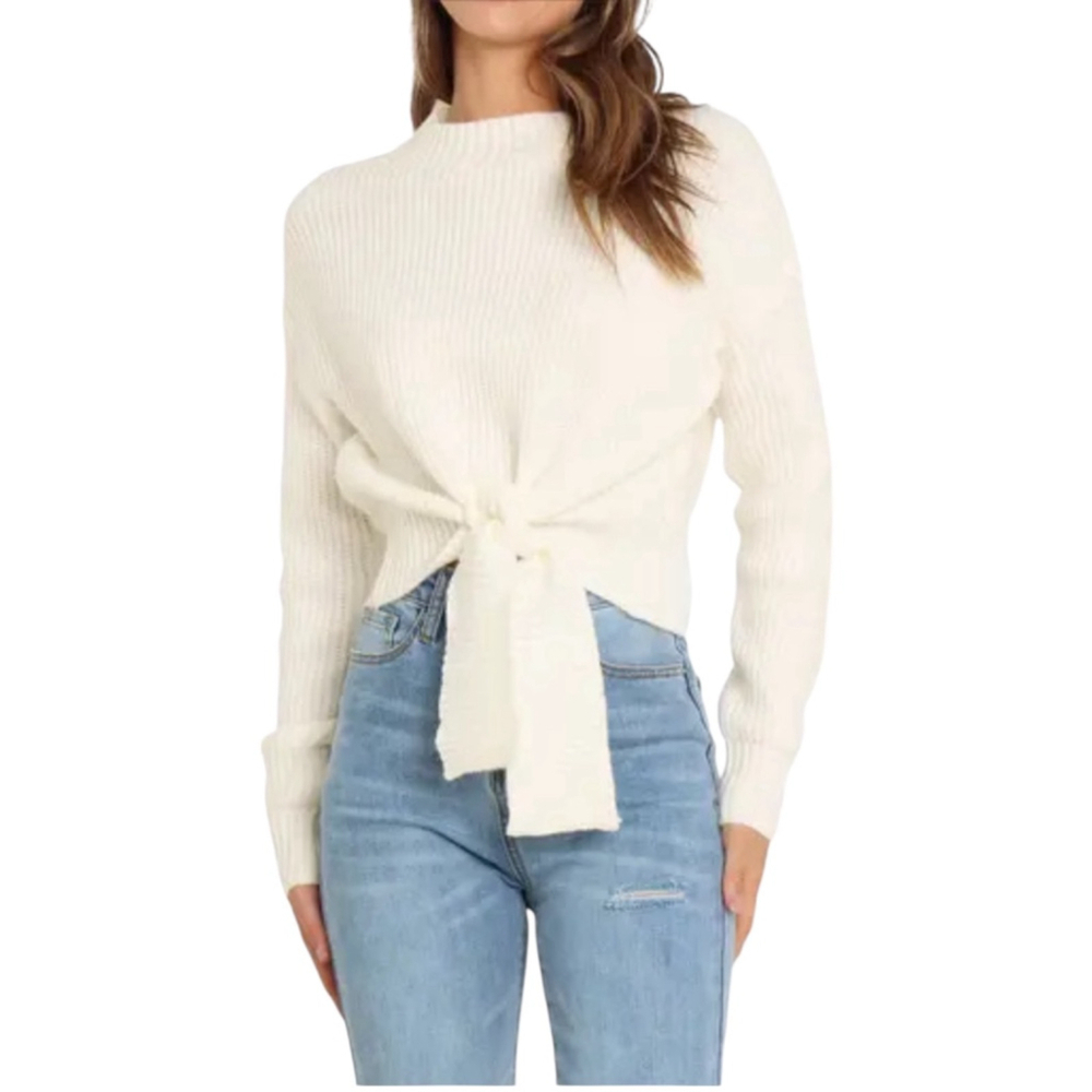 Women's Unbranded Cream Crew Neck Tie Front Sweater S